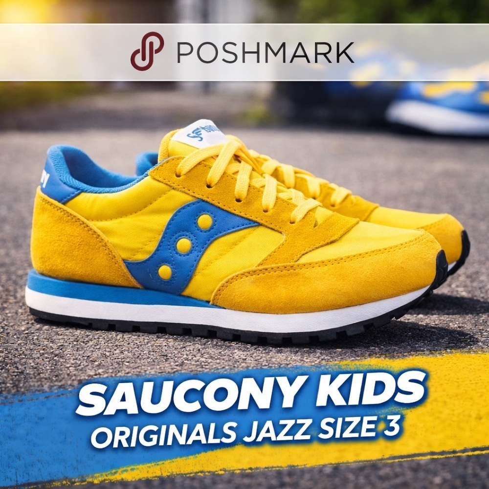 Saucony Kids Originals Jazz Yellow Blue Sneakers Size 3